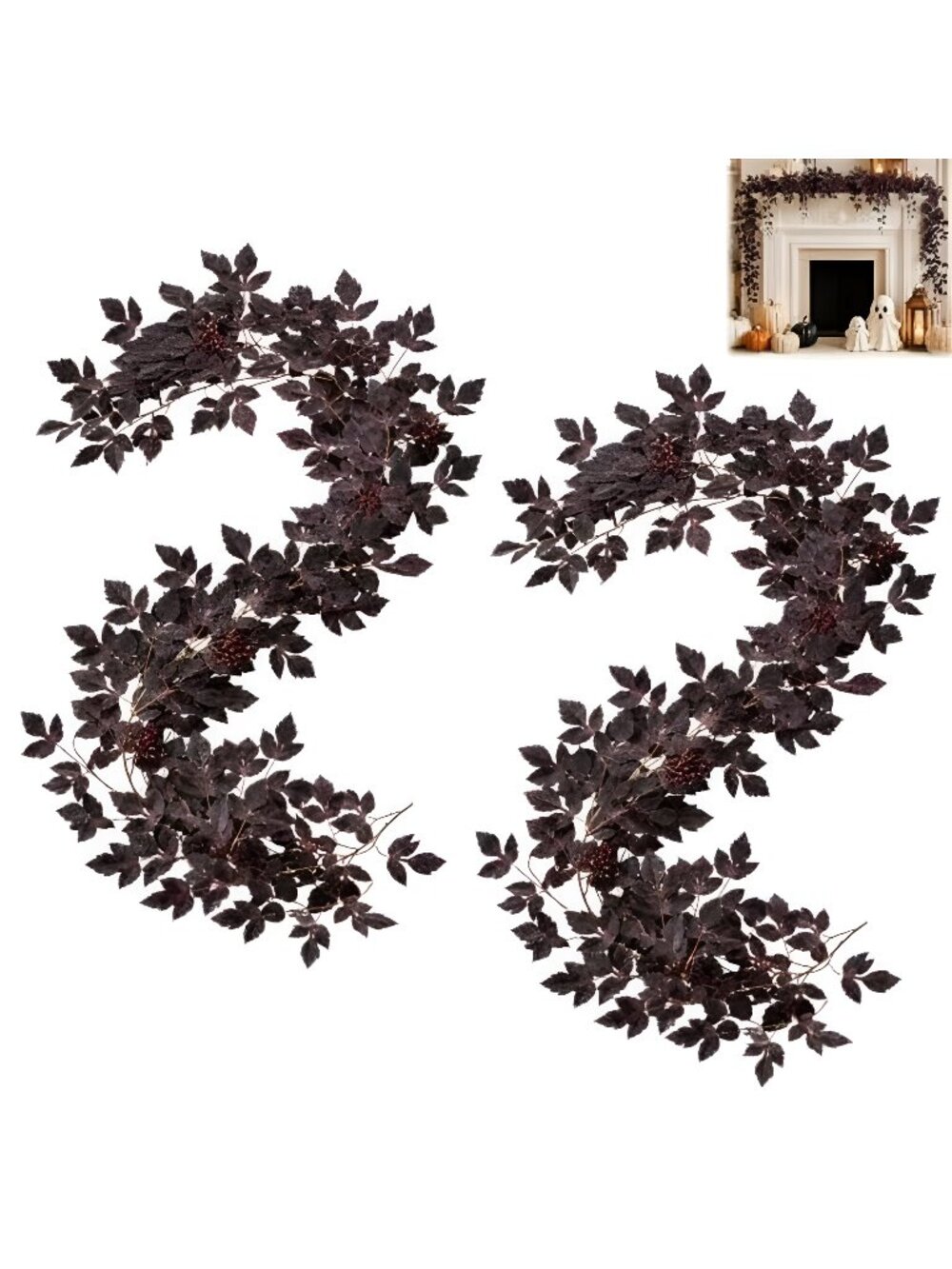 2Pack Fall Decorations for Home, 6FT Dark Plum Fall Garland, Flexible Branches